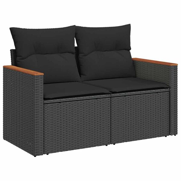 vidaXL Salon de jardin 6 pcs avec coussins noir r&eacute;sine tress&eacute;e acacia