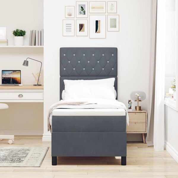 vidaXL Lit &agrave; ressorts avec matelas Gris fonc&eacute; 80 x 200 cm Velours