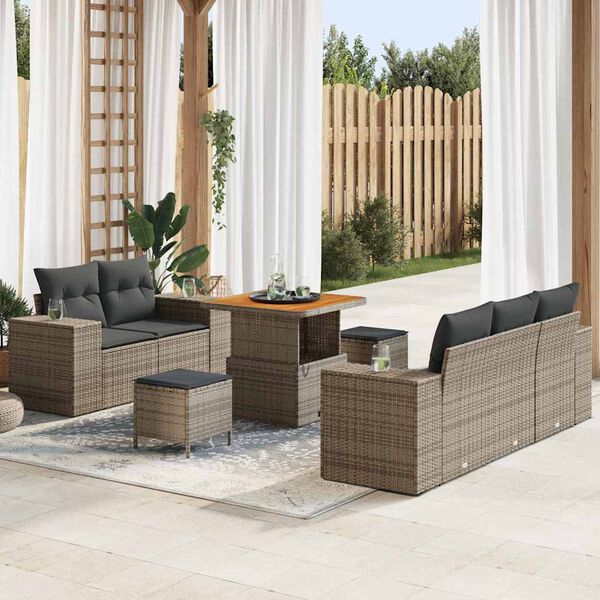 vidaXL Ensemble de canap&eacute; de jardin 8 pcs Gris polyrotin