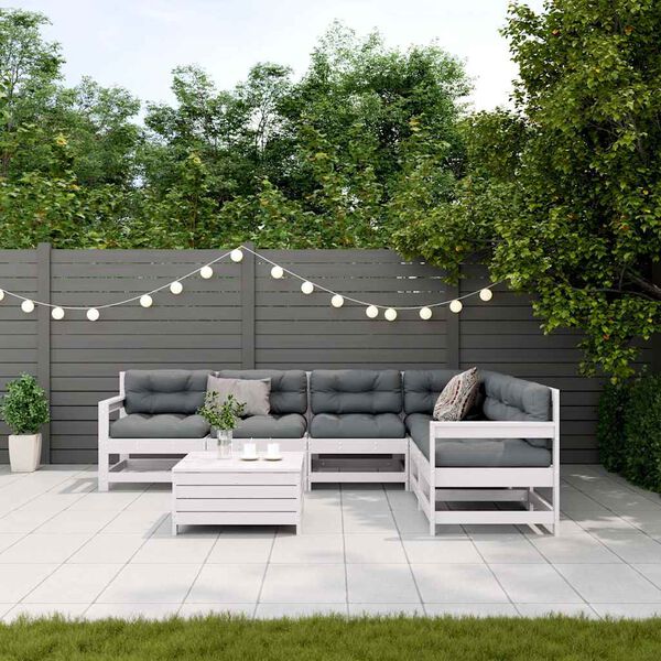 vidaXL Salon de jardin 7 pcs avec coussins blanc bois de pin massif