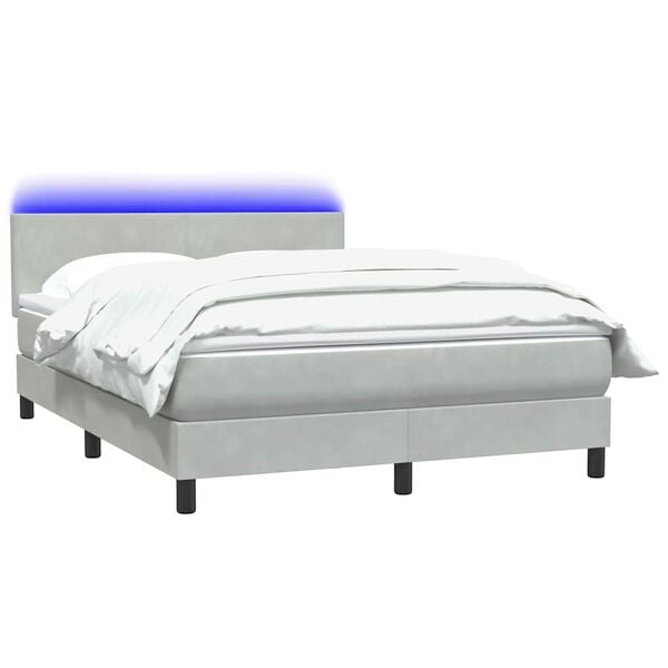vidaXL Sommier &agrave; lattes de lit et matelas et LED gris clair 140x210cm velours