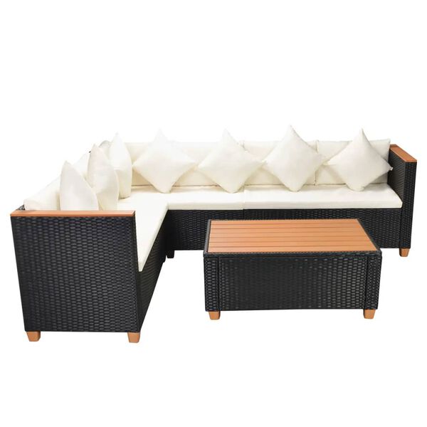 vidaXL Salon de jardin 4 pcs avec coussins Résine tressée Noir