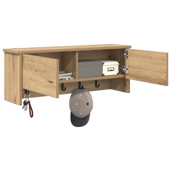 vidaXL Porte-manteau mural avec porte Ch&ecirc;ne artisanal 80 x 20 x 30 cm