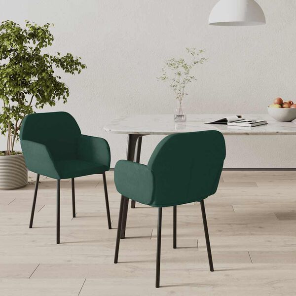 vidaXL Chaises &agrave; manger lot de 2 Vert fonc&eacute; Velours