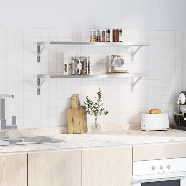 vidaXL &Eacute;tag&egrave;res murales 2 pcs 100x30 cm argent&eacute; acier inoxydable