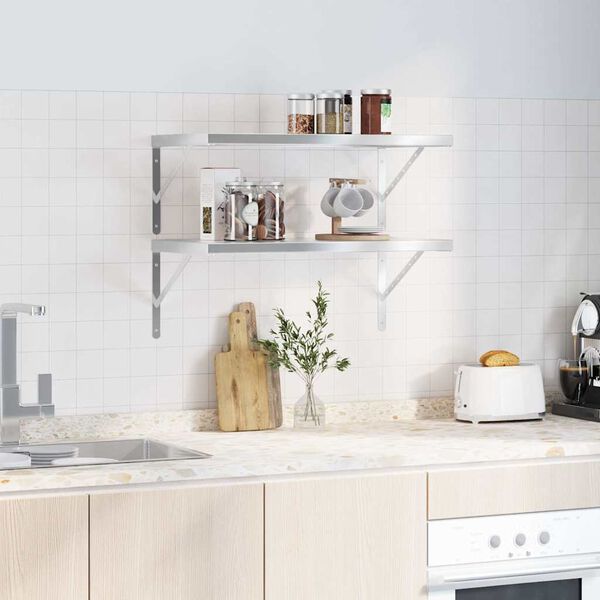 vidaXL &Eacute;tag&egrave;res murales 2 pcs 75x40 cm argent&eacute; acier inoxydable