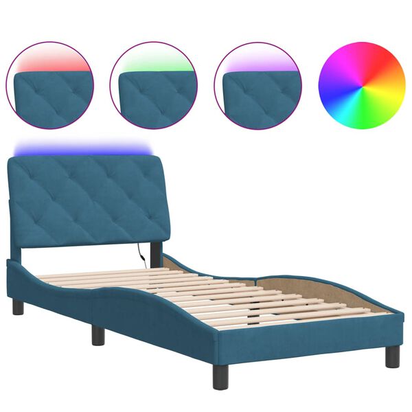 vidaXL Cadre de lit avec LED sans matelas bleu 90x200 cm velours