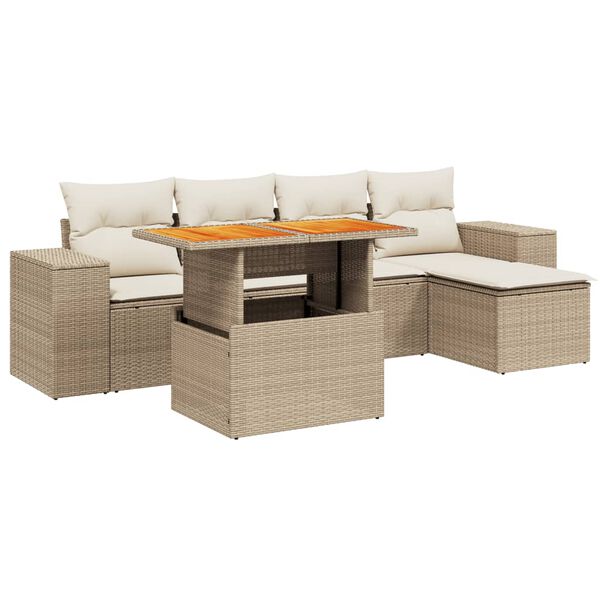 vidaXL Salon de jardin avec coussins 6 pcs beige r&eacute;sine tress&eacute;e