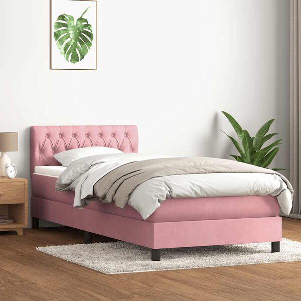 vidaXL Sommier &agrave; lattes de lit avec matelas et LED rose 100x210 cm velours