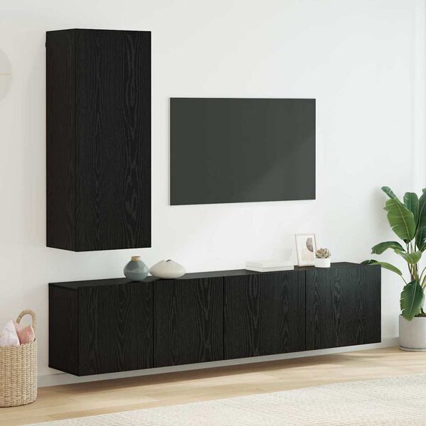 vidaXL Unit&eacute; murale de TV 5 pcs Ch&ecirc;ne noir Bois d'ing&eacute;nierie