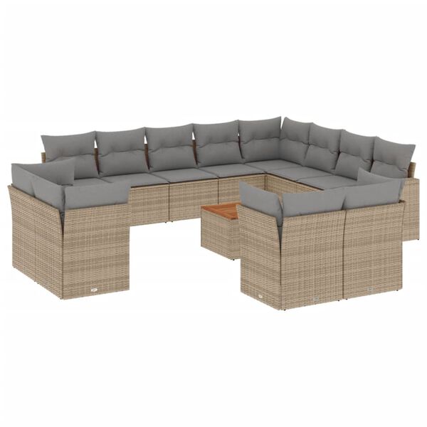 vidaXL Salon de jardin avec coussins 13 pcs beige r&eacute;sine tress&eacute;e