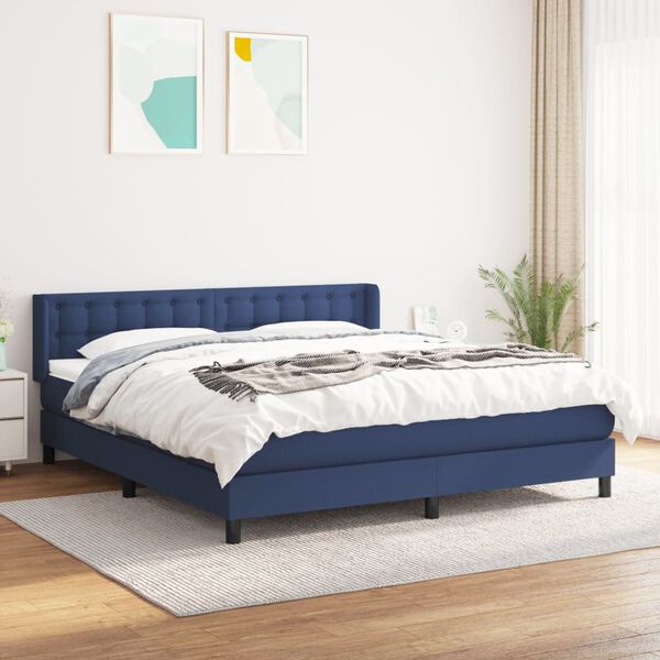 vidaXL Sommier &agrave; lattes de lit avec matelas Bleu 180x200 cm Tissu