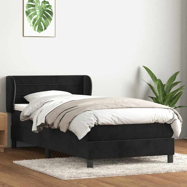 vidaXL Sommier &agrave; lattes de lit avec matelas noir 90x220 cm velours