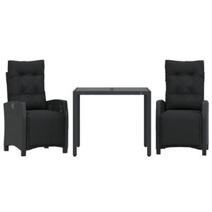 vidaXL Ensemble &agrave; manger de jardin avec coussins 3 pcs Noir