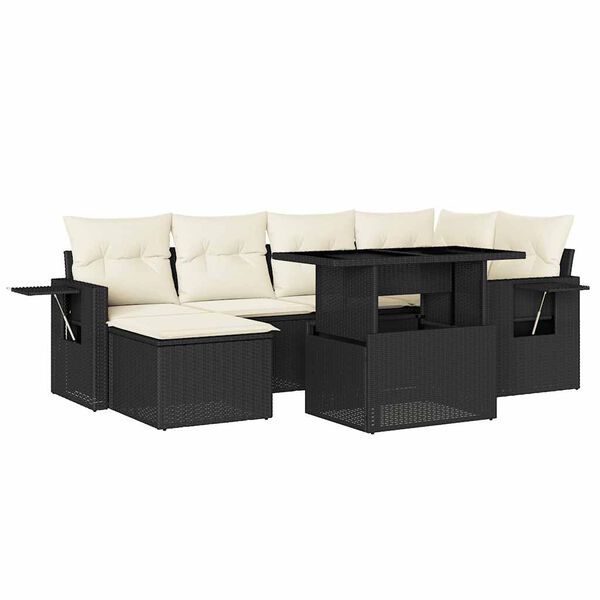 vidaXL Salon de jardin 7 pcs avec coussins noir résine tressée