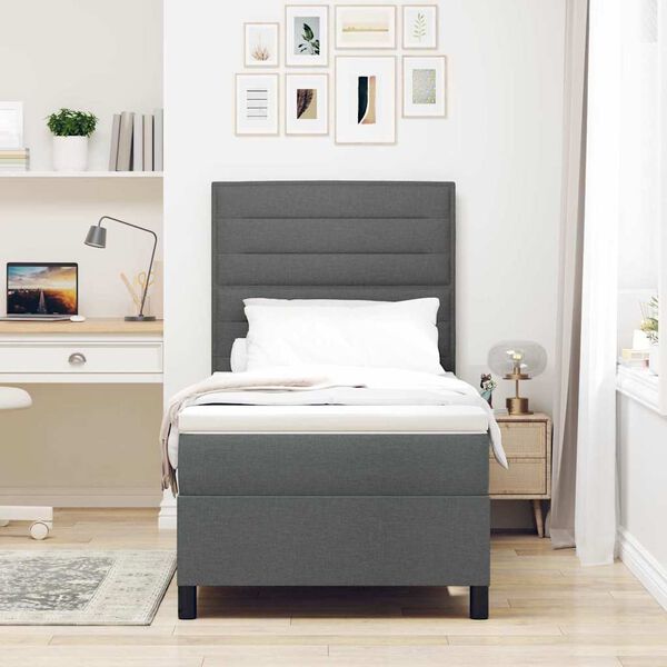vidaXL Lit &agrave; ressorts avec matelas Gris fonc&eacute; 90 x 190 cm tissu