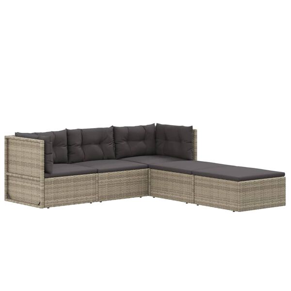 vidaXL Salon de jardin 5 pcs avec coussins Gris R&eacute;sine tress&eacute;e