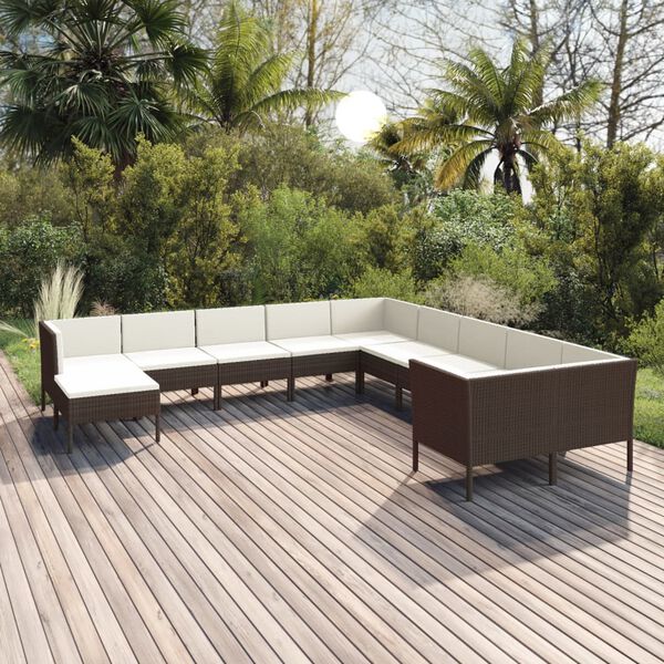 vidaXL Salon de jardin 11 pcs avec coussins R&eacute;sine tress&eacute;e Marron