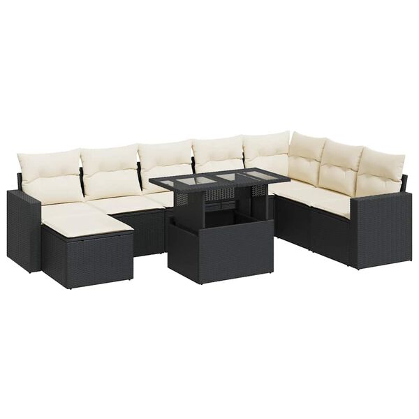 vidaXL Salon de jardin 9 pcs avec coussins noir r&eacute;sine tress&eacute;e