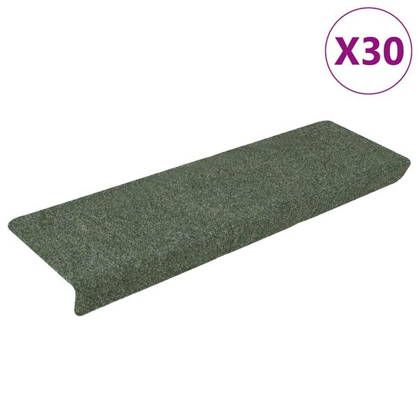vidaXL Tapis d'escalier autocollants 30 pi&egrave;ces 65 x 21 x 4 cm Vert Bord rectangulaire