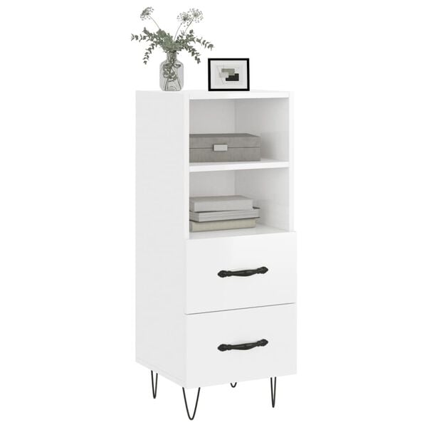 vidaXL Buffet Blanc brillant 34,5x34x90 cm Bois d'ing&eacute;nierie