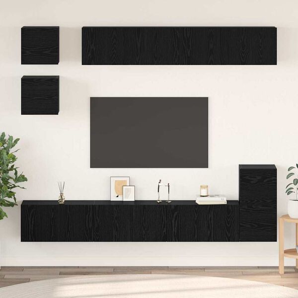 vidaXL Ensemble meuble TV 8 pcs Ch&ecirc;ne noir Bois d'ing&eacute;nierie