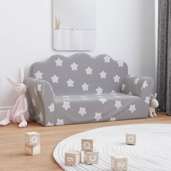vidaXL Canap&eacute; pour enfants &agrave; 2 places Gris clair &eacute;toiles Peluche douce