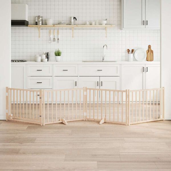 vidaXL Barri&egrave;re pour chiens avec porte 4 panneaux bois de sapin massif