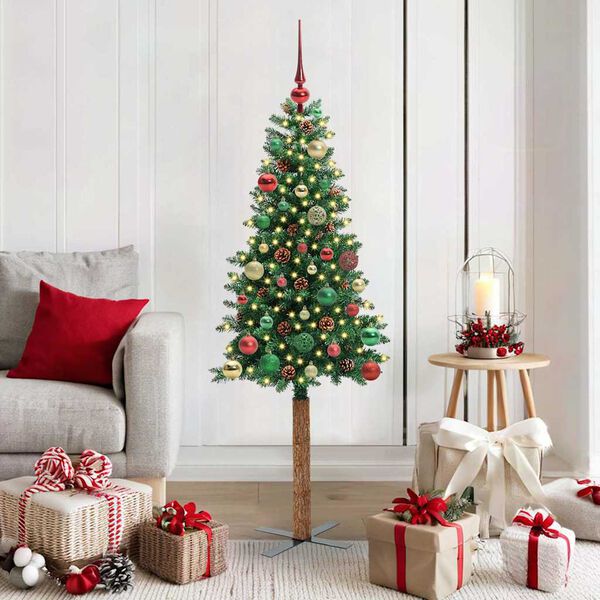 vidaXL Sapin de No&euml;l mince Vert 150 cm PVC et bois de pin massif