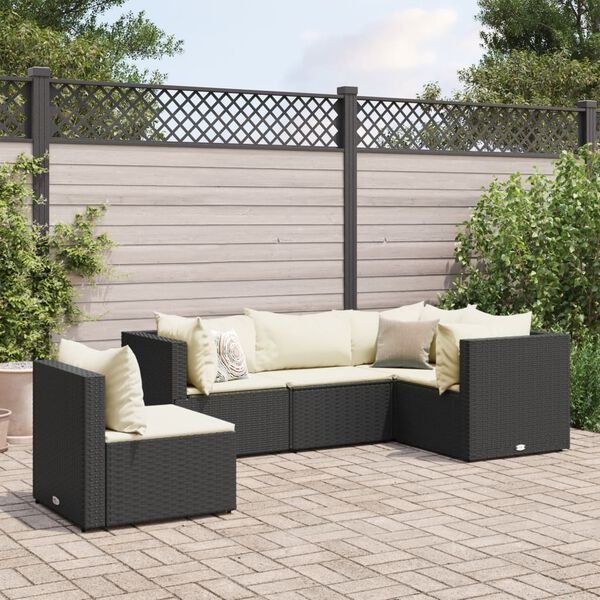 vidaXL Salon de jardin 5 pcs avec coussins Noir R&eacute;sine tress&eacute;e