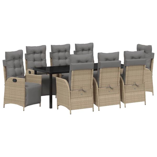 vidaXL Ensemble de salle &agrave; manger pour jardin 9 pcs Beige polyrotin