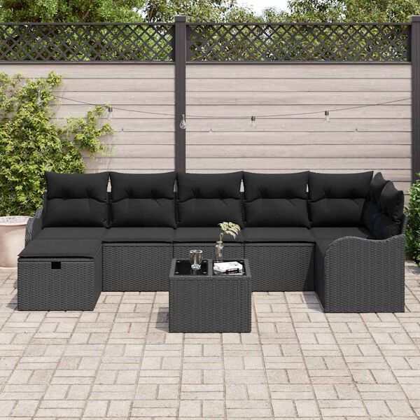 vidaXL Ensemble de canap&eacute; de jardin avec coussin 8 pcs Noir Poly rotin