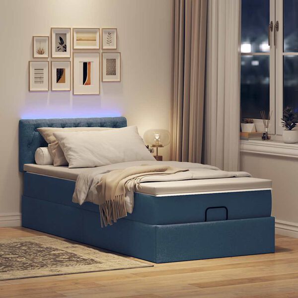 vidaXL Lit ottoman avec matelas et LED Bleu 100x200 cm Tissu