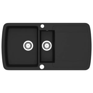 vidaXL &Eacute;vier de cuisine en granit Double bac Noir