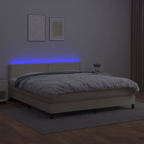 vidaXL Sommier &agrave; lattes de lit avec matelas et LED Cr&egrave;me 180x200 cm