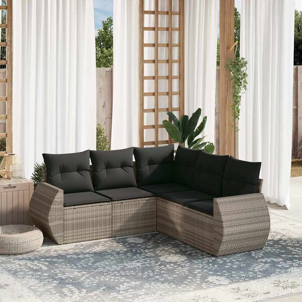 vidaXL Salon de jardin 5 pcs avec coussins gris clair r&eacute;sine tress&eacute;e