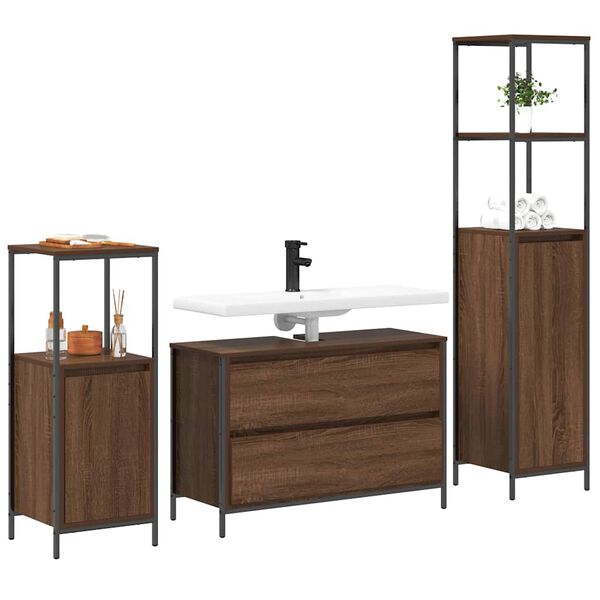vidaXL Ensemble de mobilier de salle de bain 3 pcs Ch&ecirc;ne brun