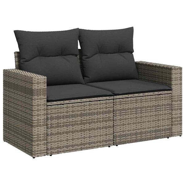 vidaXL Salon de jardin 5 pcs avec coussins gris r&eacute;sine tress&eacute;e