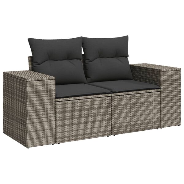 vidaXL Salon de jardin 11 pcs avec coussins gris r&eacute;sine tress&eacute;e