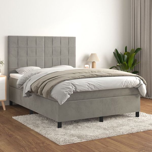 vidaXL Sommier &agrave; lattes de lit et matelas Gris clair 140x190cm Velours
