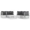 vidaXL Salon de jardin avec coussins 5 pcs blanc acier