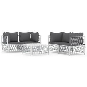 vidaXL Salon de jardin avec coussins 5 pcs blanc acier