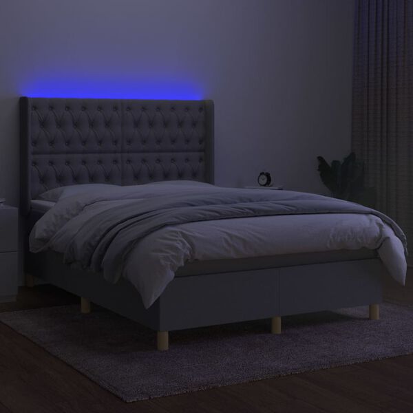 vidaXL Sommier &agrave; lattes de lit matelas LED Gris clair 140x200 cm Tissu