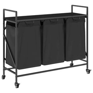 vidaXL Panier &agrave; linge &agrave; 3 compartiments avec roulettes ch&ecirc;ne noir