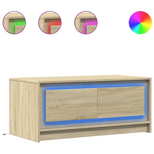 vidaXL Table basse avec lumières LED chêne sonoma bois d'ingénierie