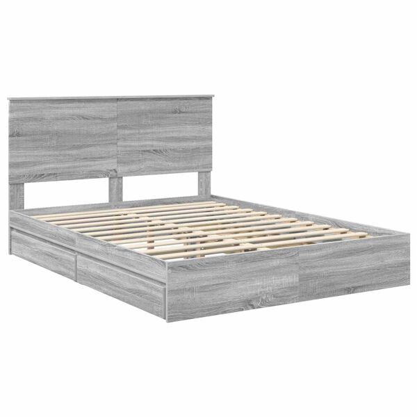 vidaXL Lit de Rangement Gris Sonoma 150 x 200 cm Bois d'ing&eacute;nierie