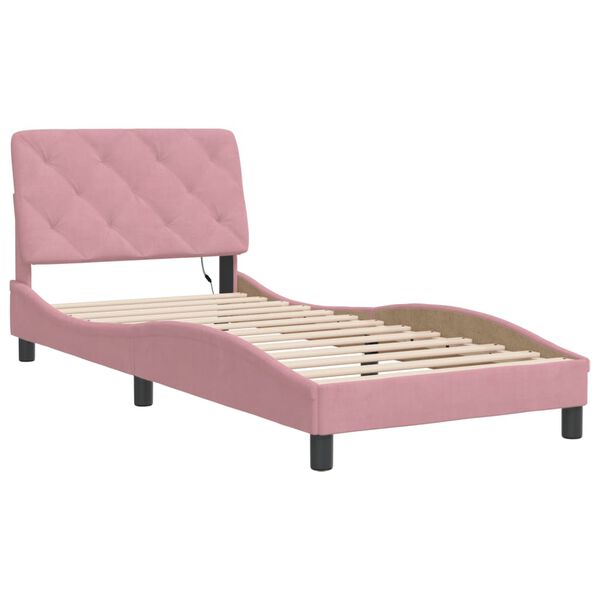 vidaXL Cadre de lit avec LED sans matelas rose 90x200 cm velours
