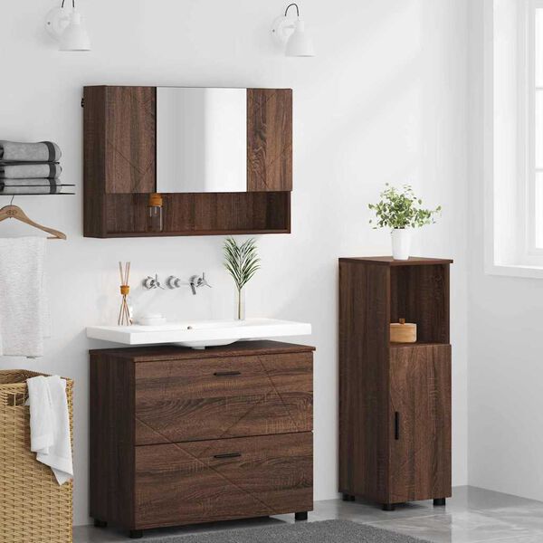 vidaXL Ensemble de mobilier de salle de bain 3 pcs Ch&ecirc;ne brun
