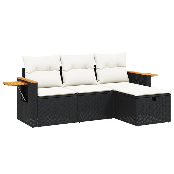 vidaXL Salon de jardin 4 pcs avec coussins noir r&eacute;sine tress&eacute;e