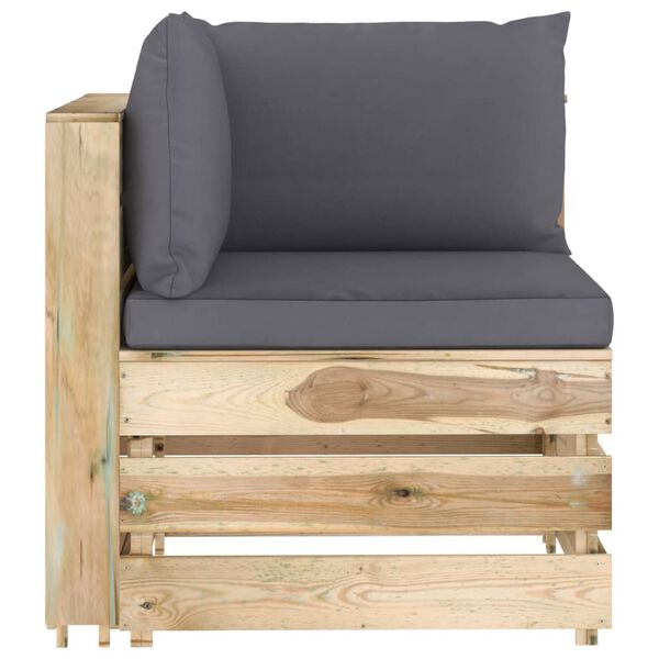 vidaXL Salon de jardin 3 pcs avec coussins Bois impr&eacute;gn&eacute; de vert